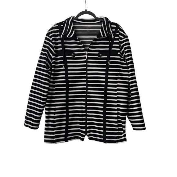 Allison Daley Jackets & Blazers - Allison Daley Women's Black White Striped Jacket Shoulder‎ Pads Size 3x